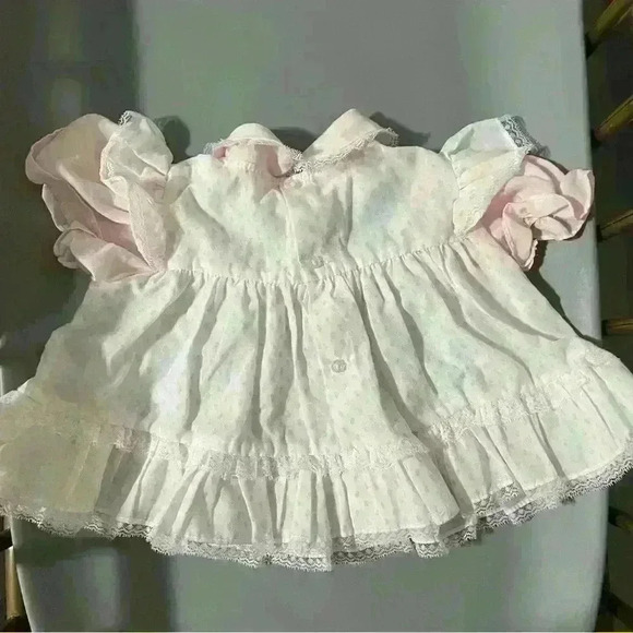 Vintage ruffle baby girl pink bow smocked pastel holiday shirt size 18 months - Picture 4 of 4